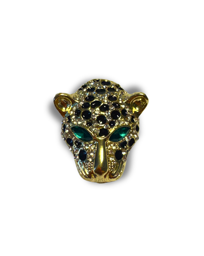 Black Pillbox Hat with Leopard Head Brooch