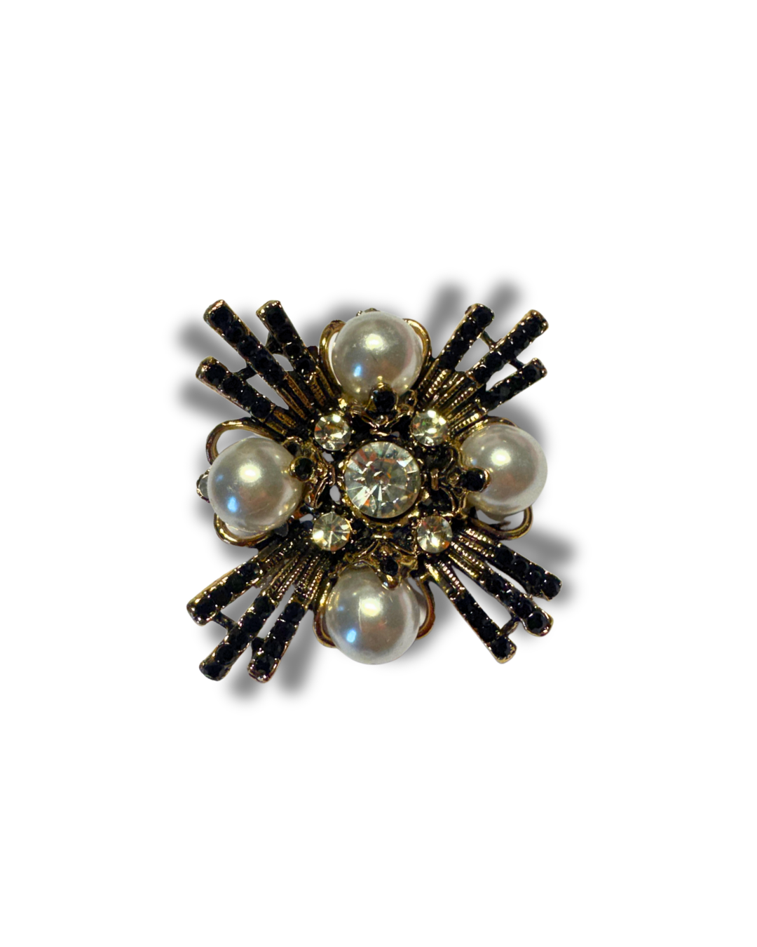 Brown Pillbox Hat with Baroque Brooch