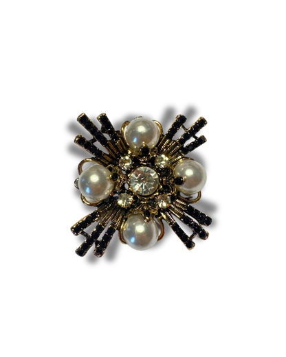 Brown Pillbox Hat with Baroque Brooch