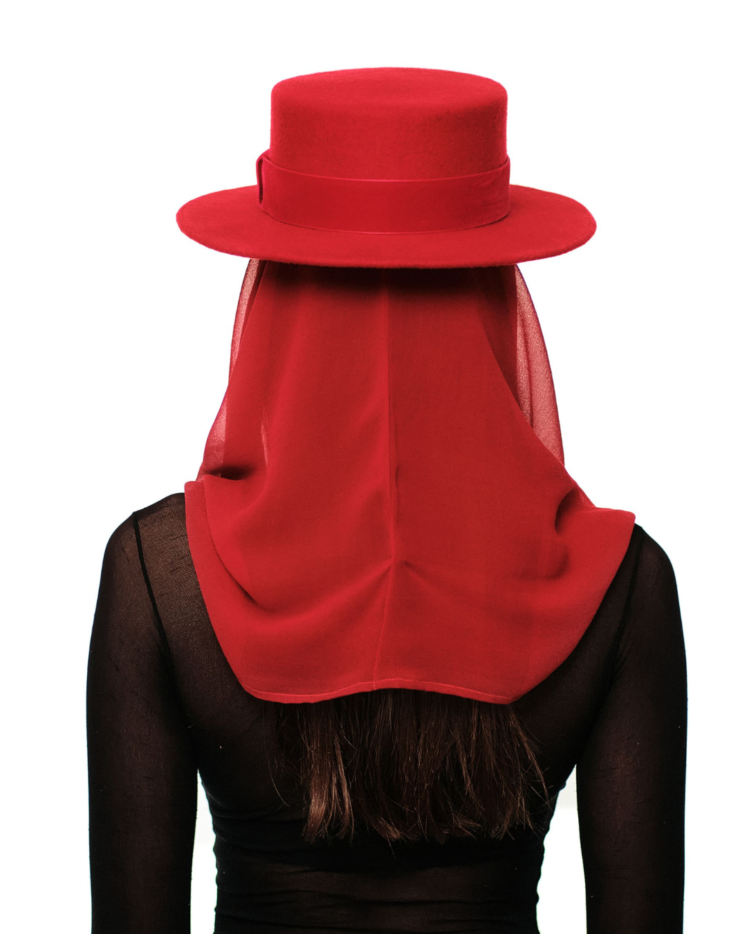 Red Boater Hat with Scarf