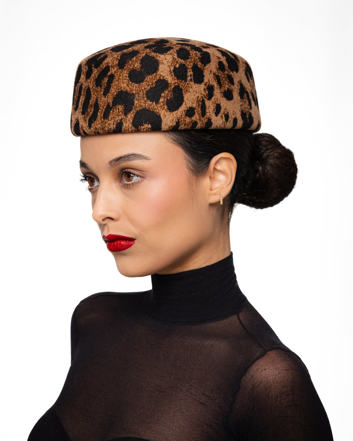 Leopard Print Wool Pillbox Hat
