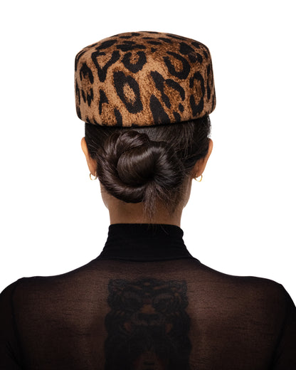 Leopard Print Wool Pillbox Hat