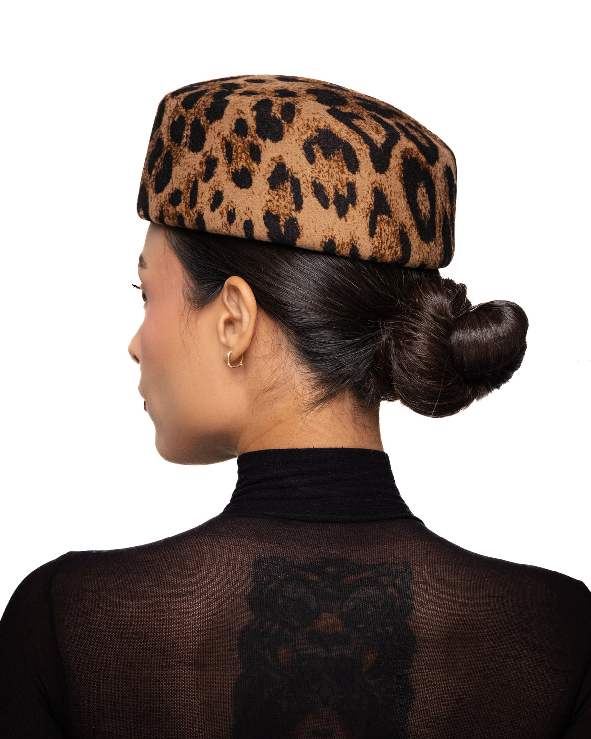 Leopard Print Wool Pillbox Hat