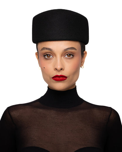 Black Wool Pillbox Hat