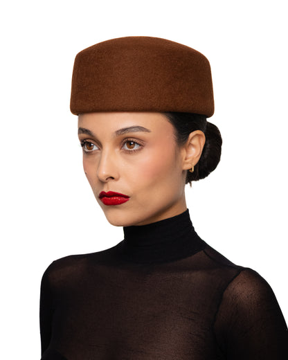Brown Wool Pillbox Hat