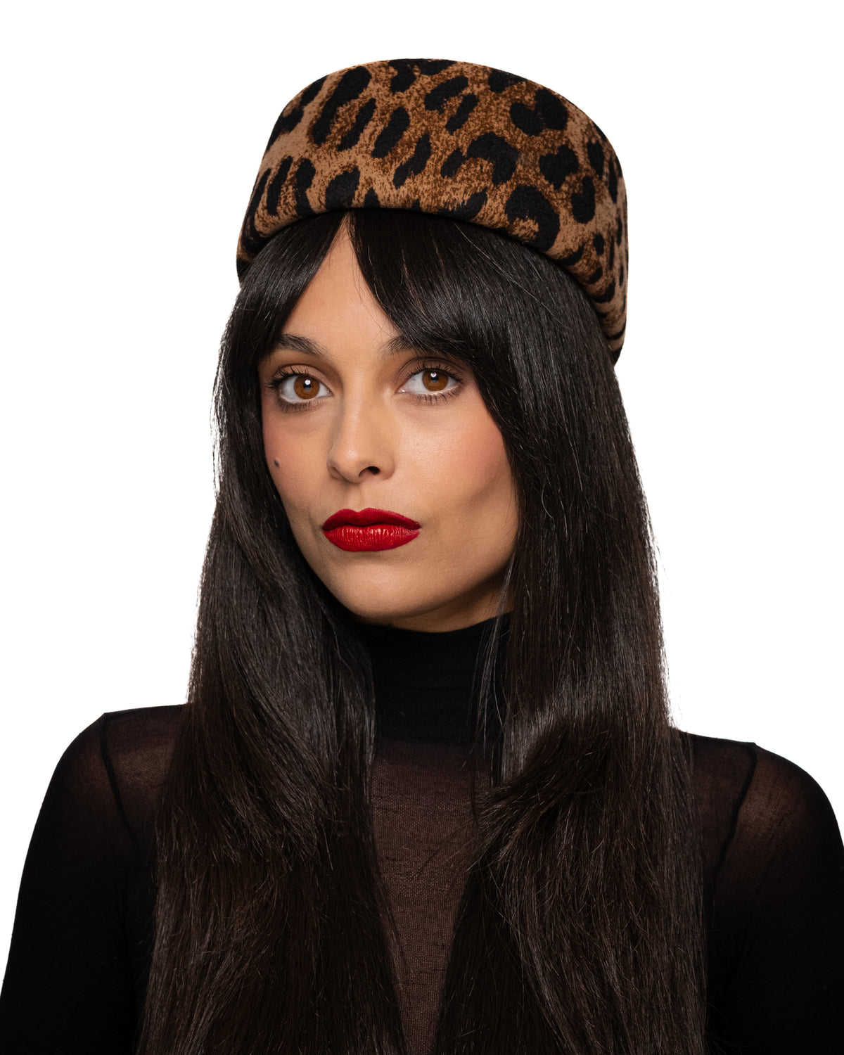 Leopard Print Wool Pillbox Hat