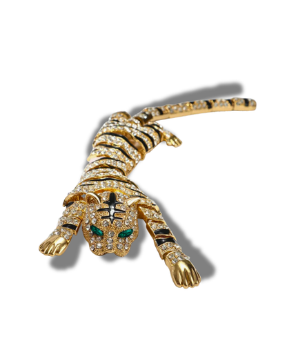 Black Pillbox Hat with Tiger Brooch